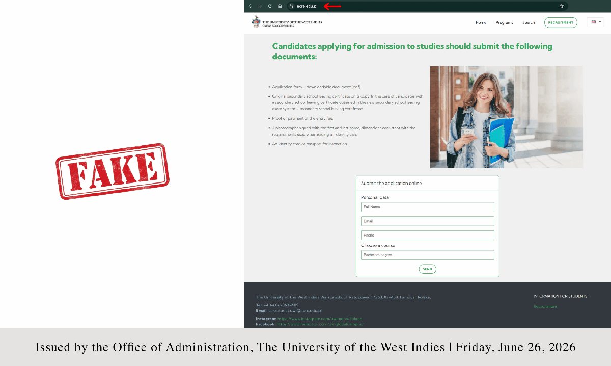UWI Warns Public of Fraudulent Website Stealing University's Name and Data