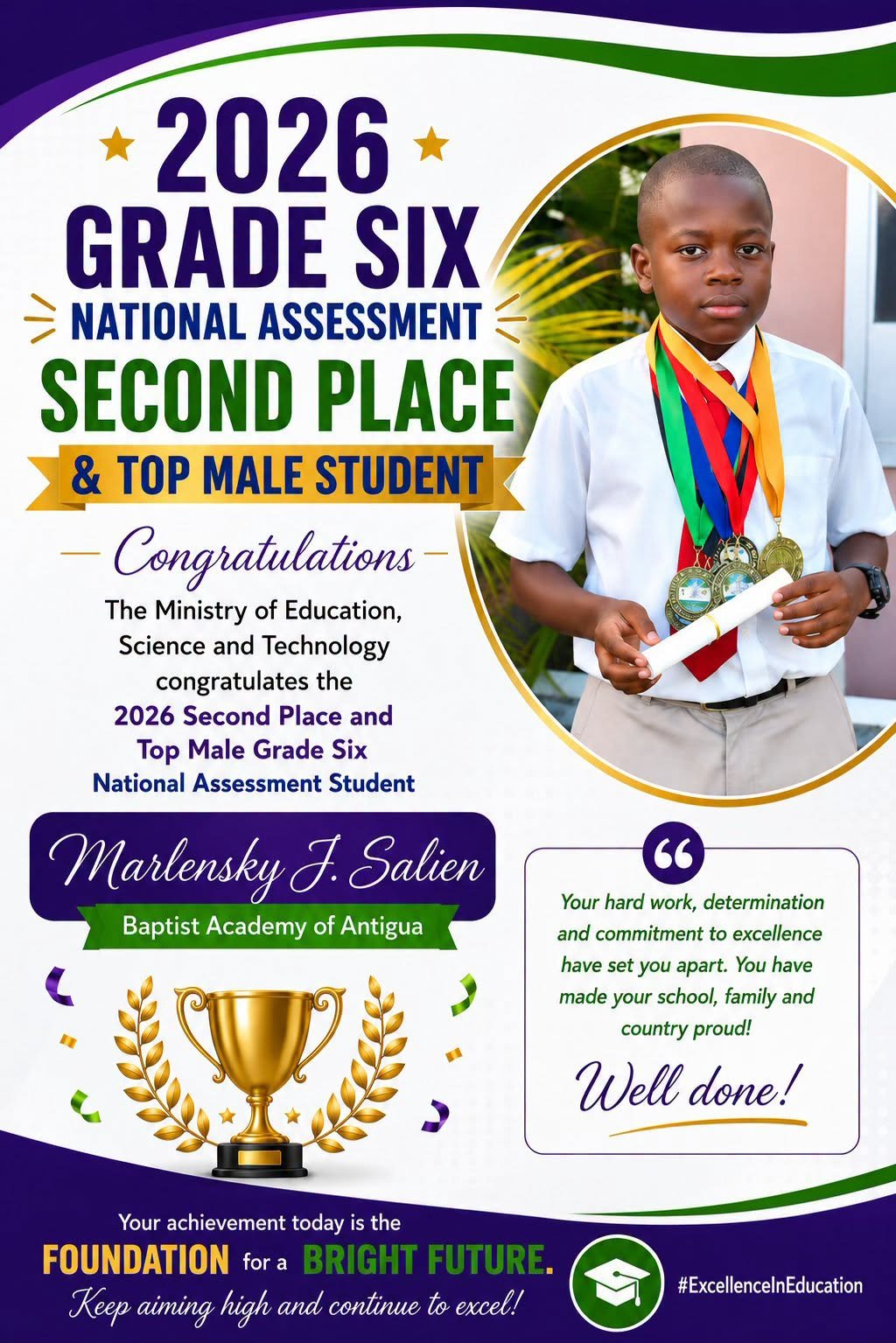 Baptist Academy Student Named Top Male in 2026 Grade Six National Assessment