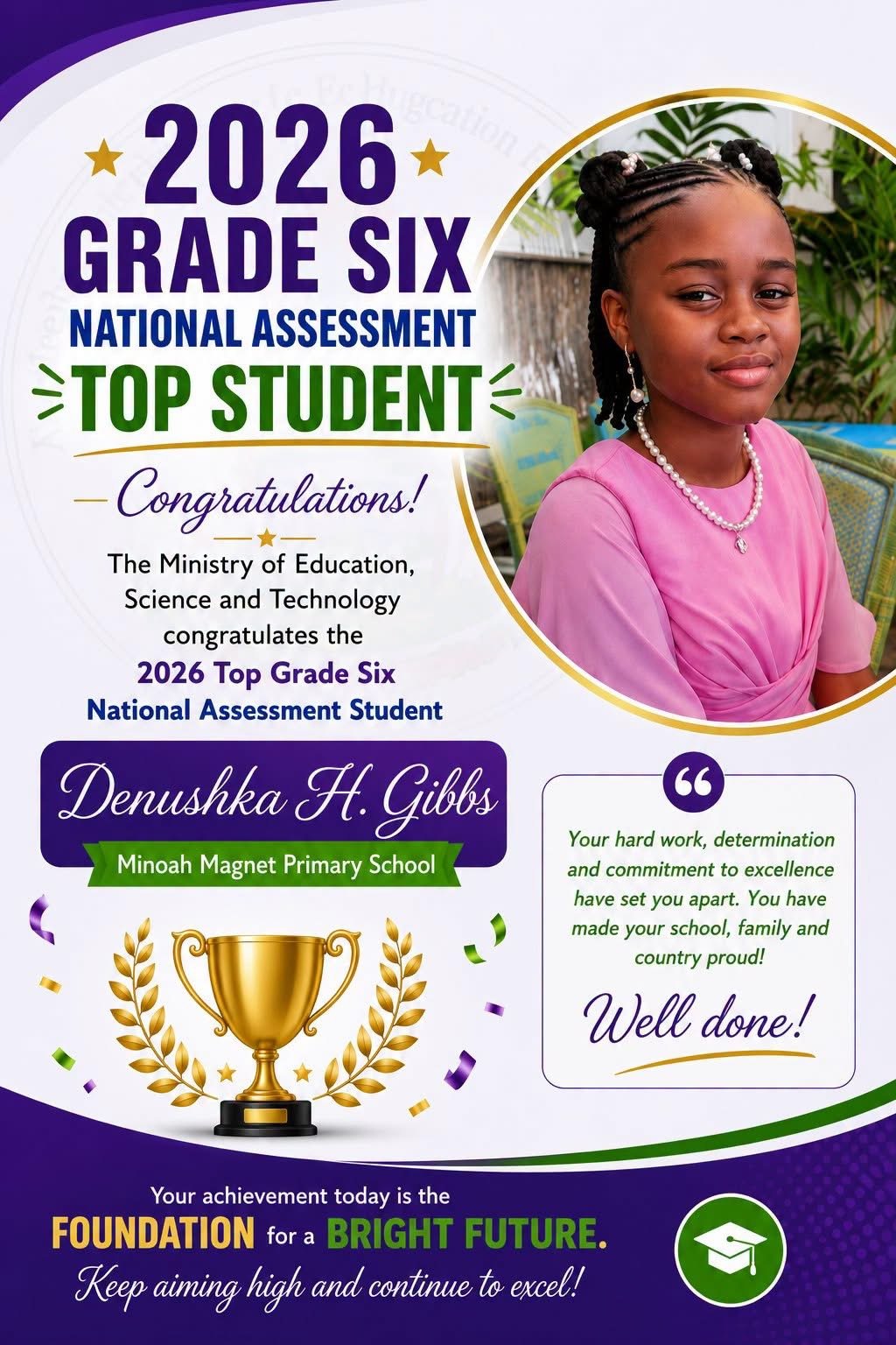 Minoah Magnet Student Tops 2026 Grade Six National Assessment with 383 Marks