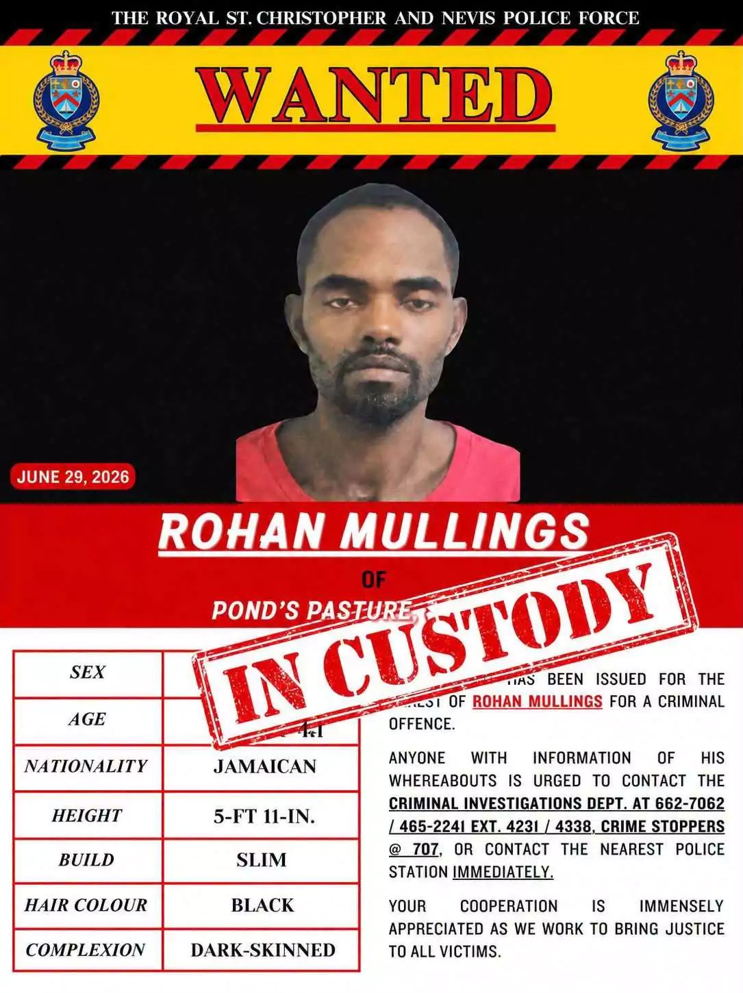 Wanted Jamaican National Arrested in St. Kitts After Repatriation from Antigua