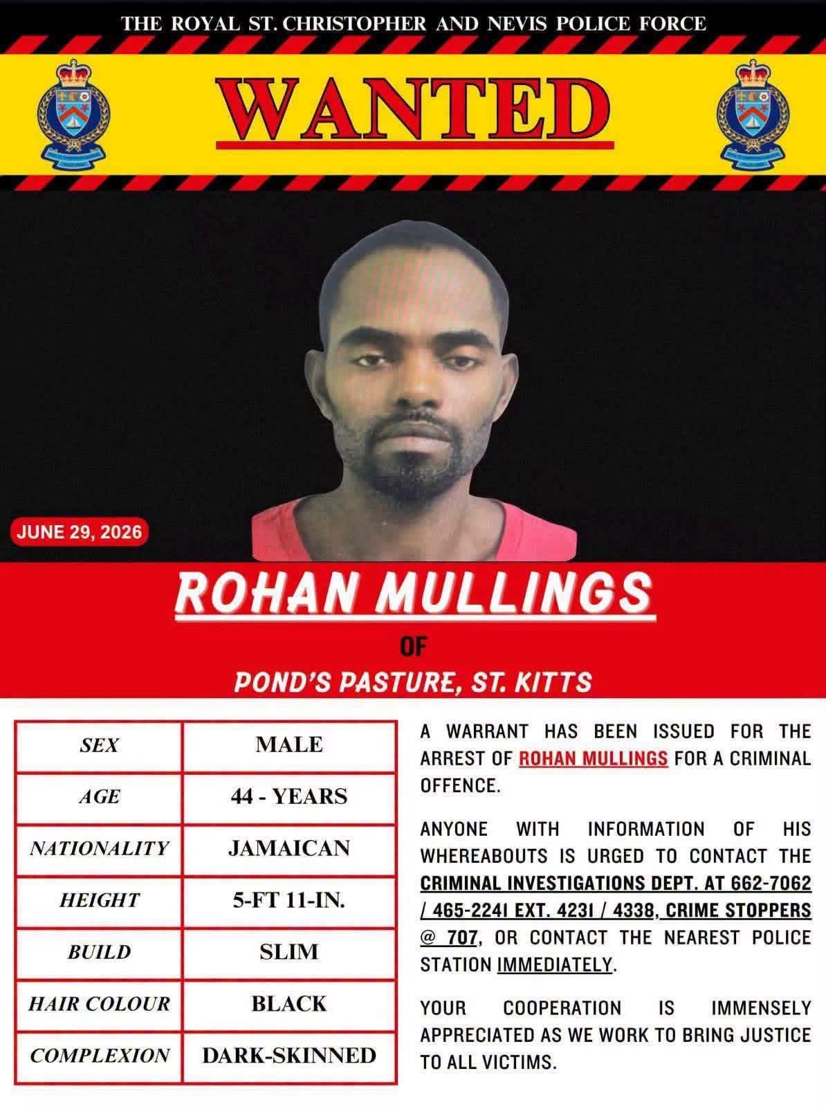 St. Kitts Authorities Issue Wanted Bulletin for Man Believed to Be in Antigua