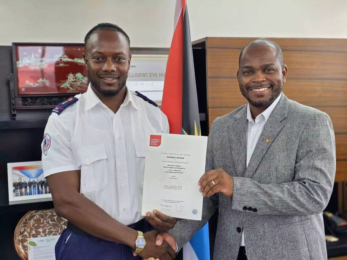 Health Minister Applauds ABEMS Paramedic Brandon Browne for Earning Master's Degree
