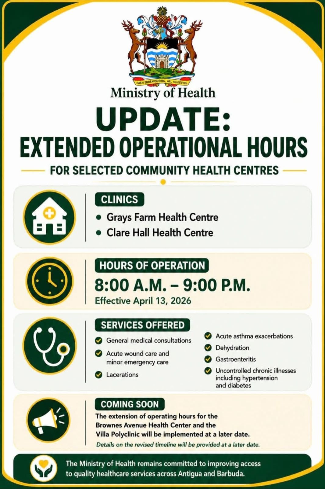 Grays Farm and Clare Hall Health Centres Open Until 9 p.m.